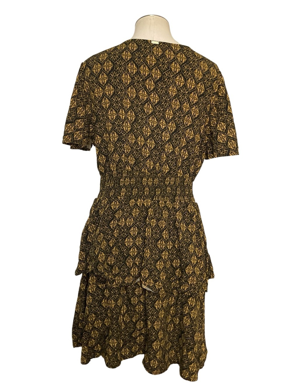 Tanoa Rayon Boho Mini Dress Large Smocked Waist V-Neck Short Sleeve - Picture 3 of 8